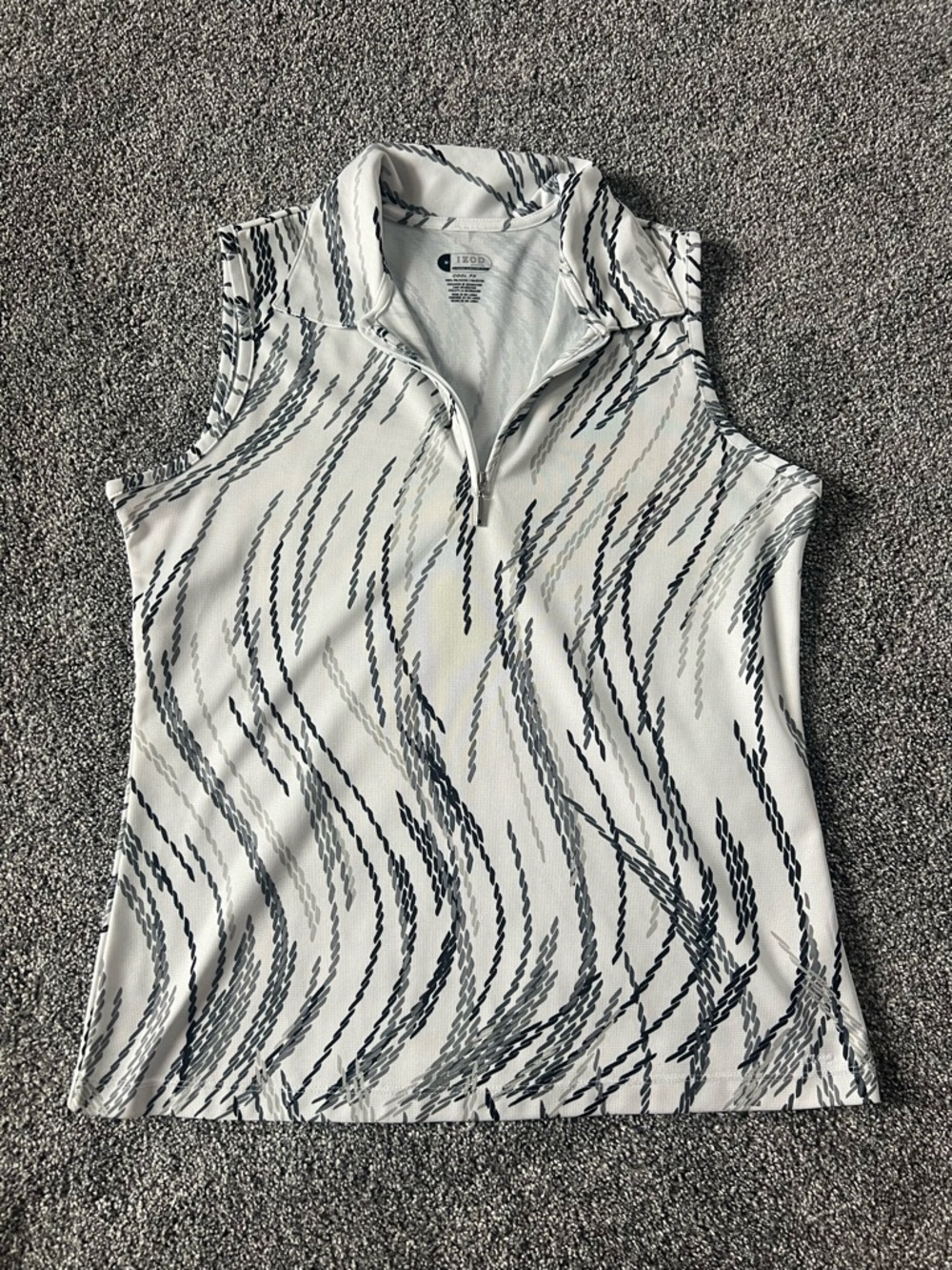 Izod White Sleeveless Polo Tank with Black and Gray Wave Print